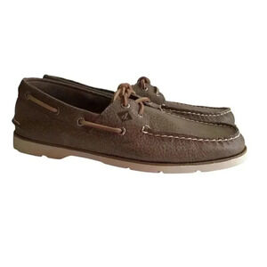 Sperry Leeward Tumbled 2 Eye Men 8.5 M 41.5 Leather Boat Shoes Brown Lace Up NEW